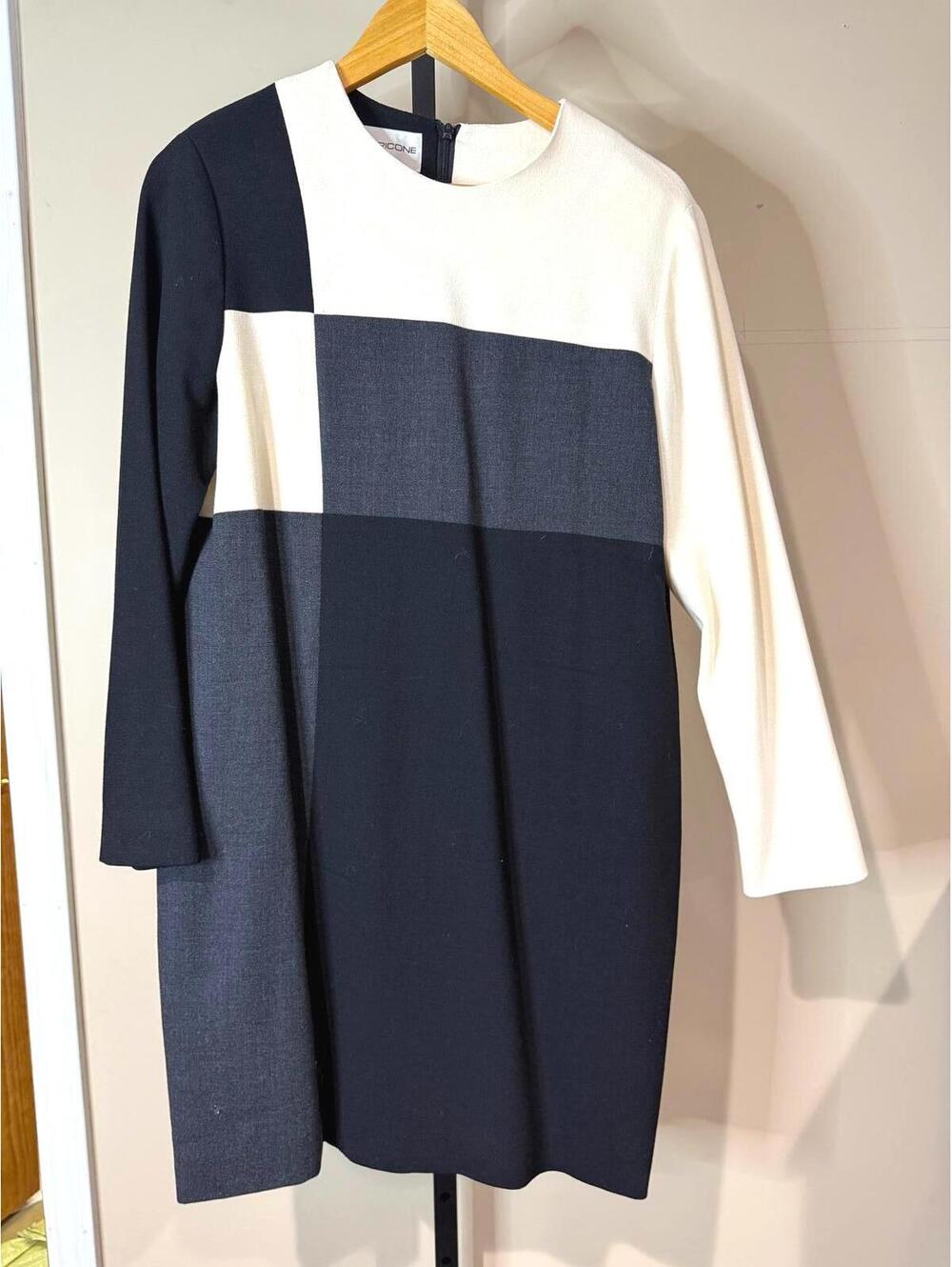 Evan Picone 12 P Wool Color Block Long Sleeve Dress